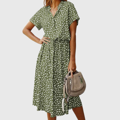 Printed Button-Front Midi Dress