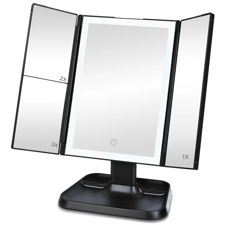 Foldable LED Makeup Mirror with 3 Panels and Adjustable Brightness