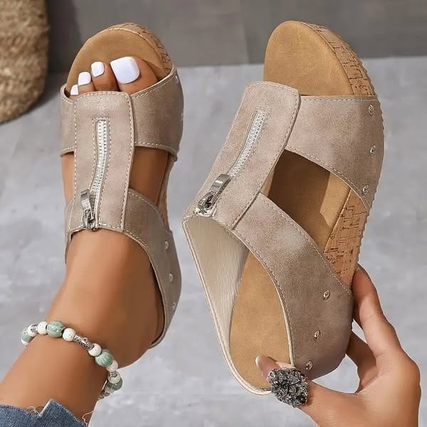 Women’s Orthopedic Wedge Sandals with Front Zipper