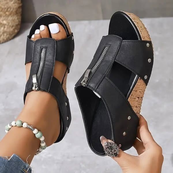 Women’s Orthopedic Wedge Sandals with Front Zipper