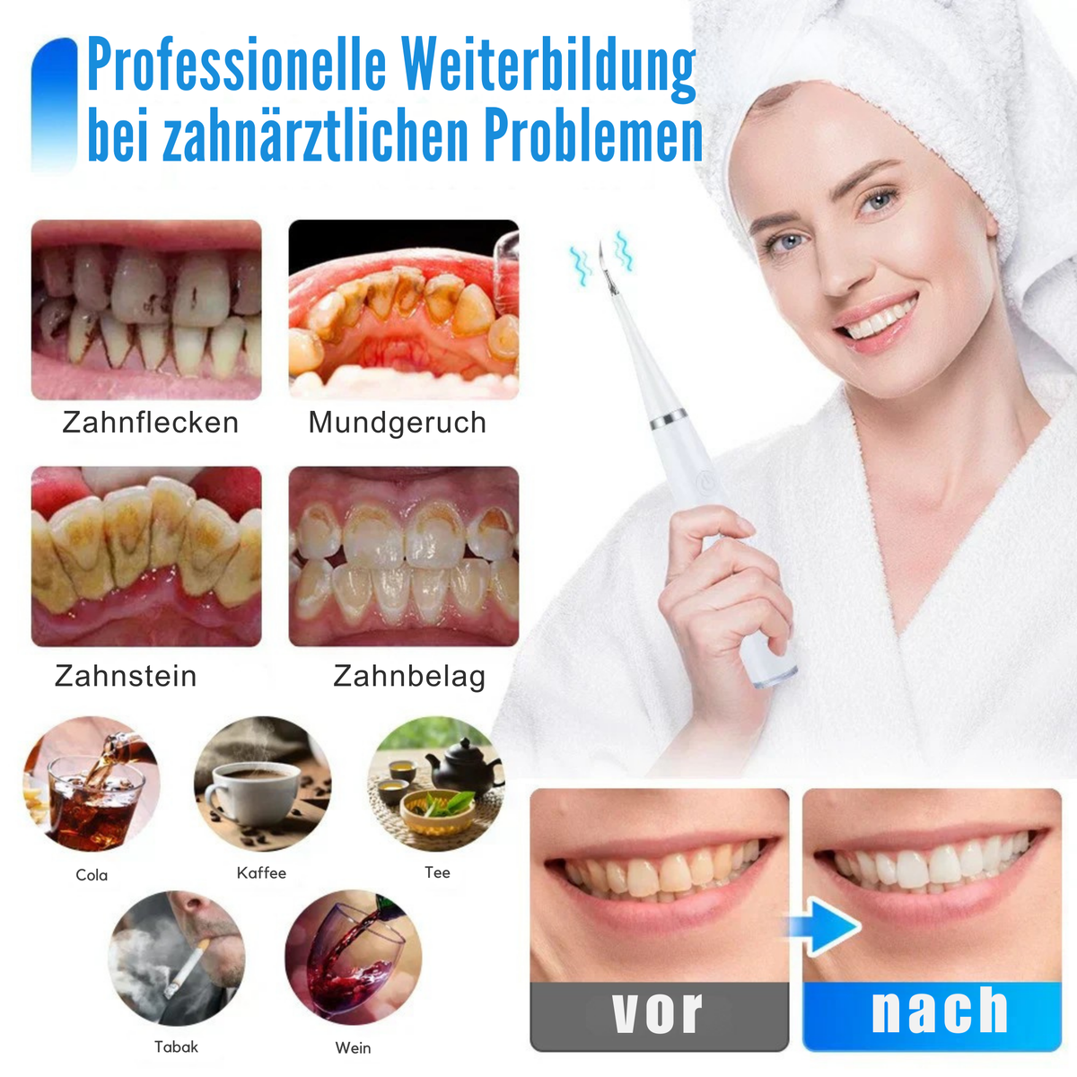 Electric Ultrasonic Tooth Cleaner with Multiple Brush Heads