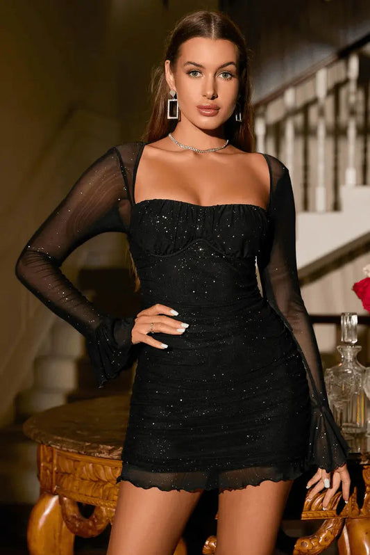 Women’s Glitter Dress with Mesh Sleeves