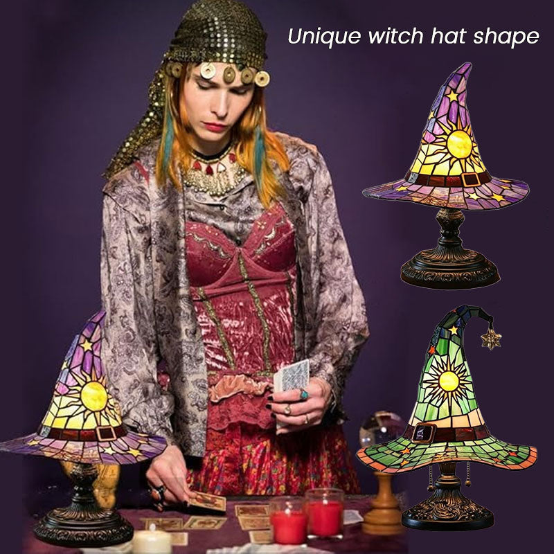 Witch Hat LED Night Lamp – Resin Decorative Light for Halloween & Home