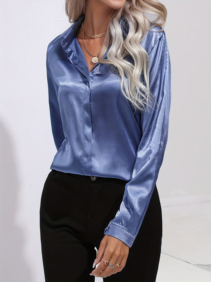 Sarah | Women’s Button Down Long Sleeve Satin Blouses
