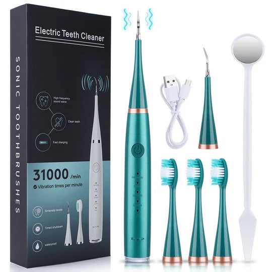 Electric Ultrasonic Tooth Cleaner with 3 Attachments for Home Use