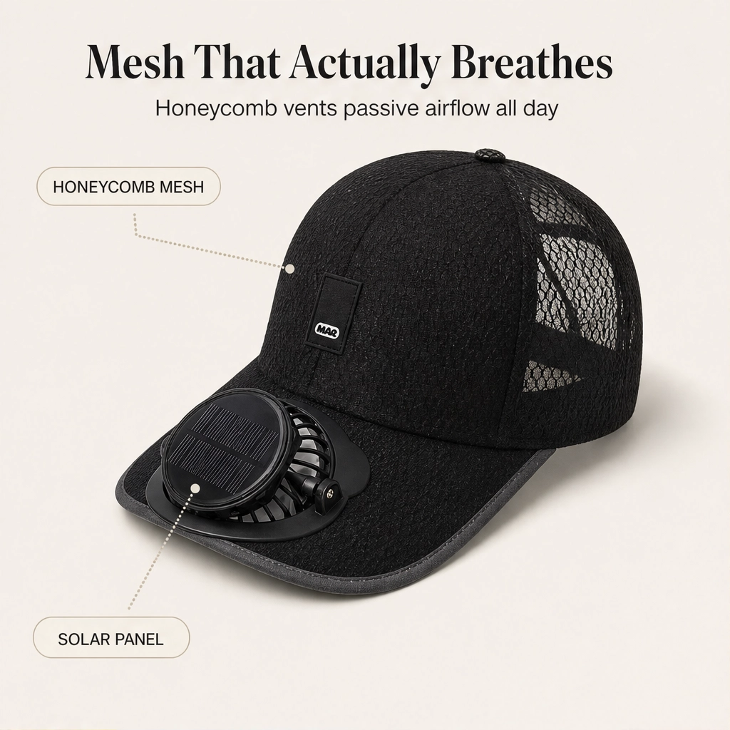Solar Fan Hat with UPF50+ UV Protection & Rechargeable Battery