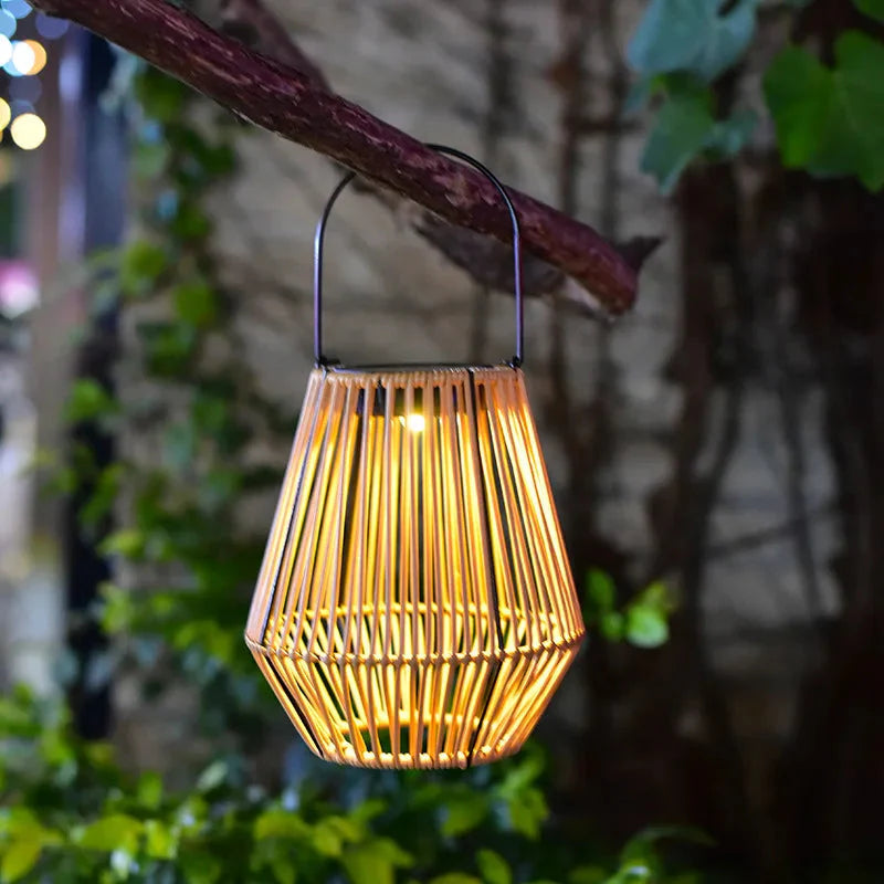 Solar Rattan Lantern with Dusk Sensor – Warm White Outdoor Light