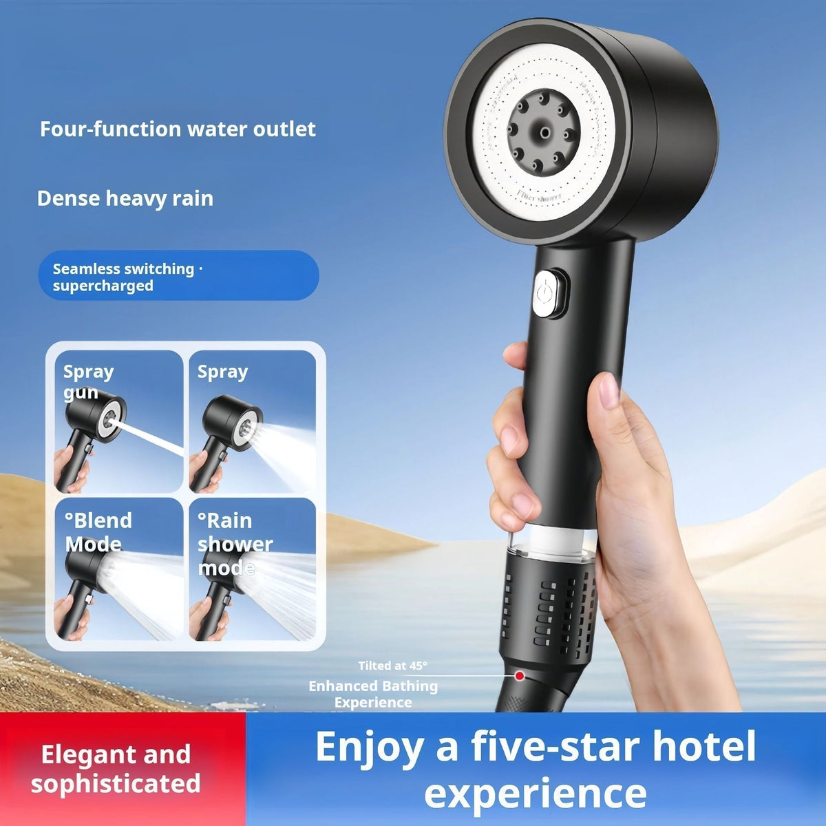 Filtered Shower Head with 4 Spray Modes – Built-In Water Filter