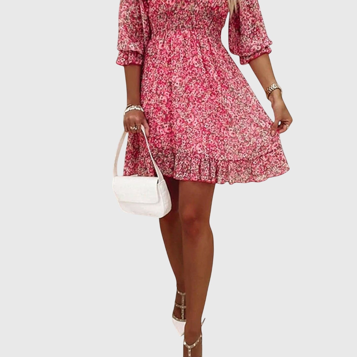 Women's Spring Smocked V-Neck Midi Dress