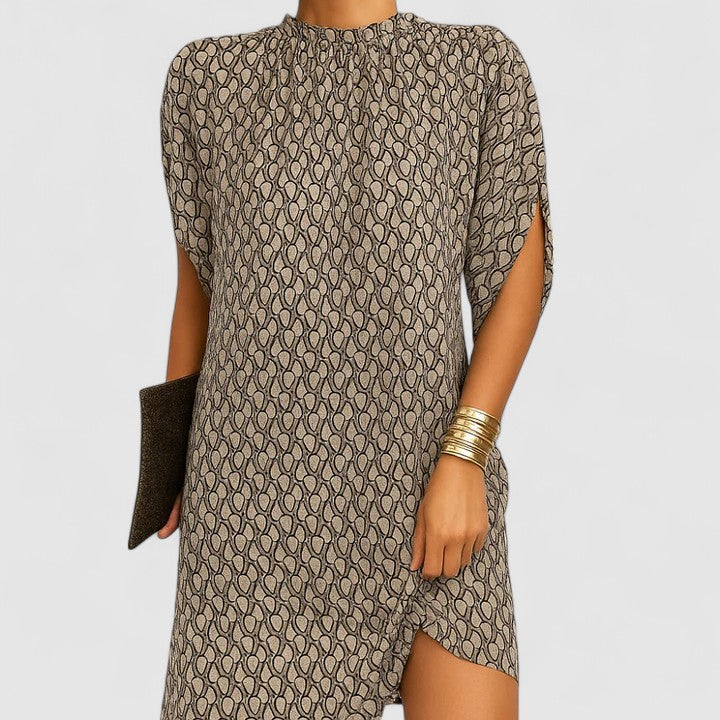 Spring High-Neck Shift Midi Dress