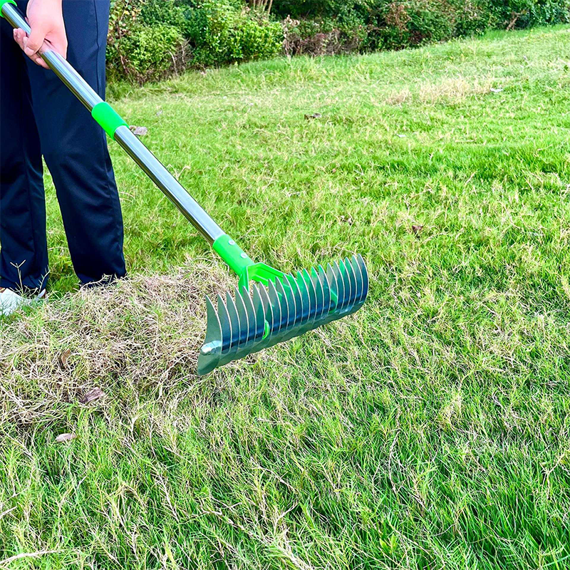 Manual Lawn Scarifier with Telescopic Handle for Thatch Removal
