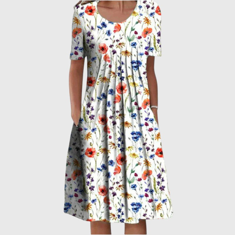 Printed Short Sleeve Midi Dress