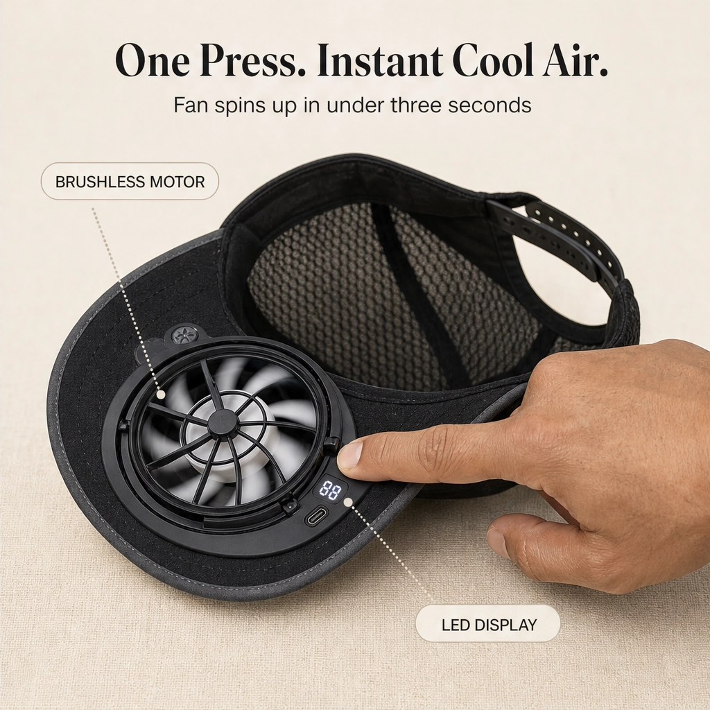 Solar Fan Hat with UPF50+ UV Protection & Rechargeable Battery