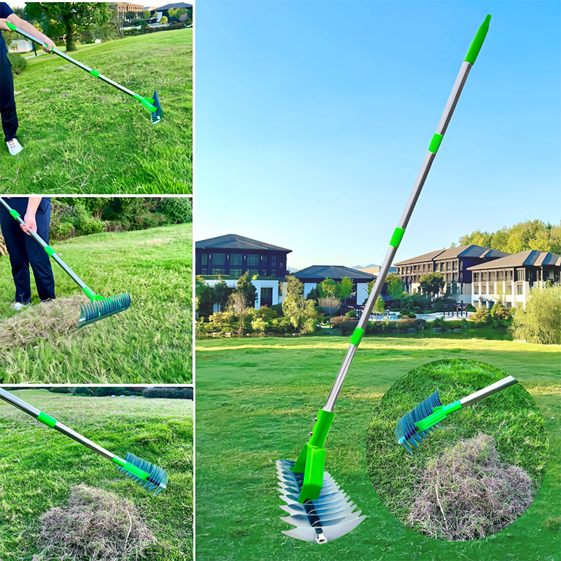 Manual Lawn Scarifier with Telescopic Handle for Thatch Removal