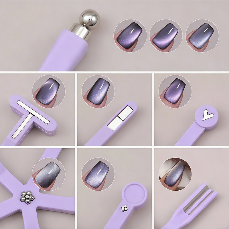 Magnetic Cat-Eye Nail Art Tool with 8 Interchangeable Heads