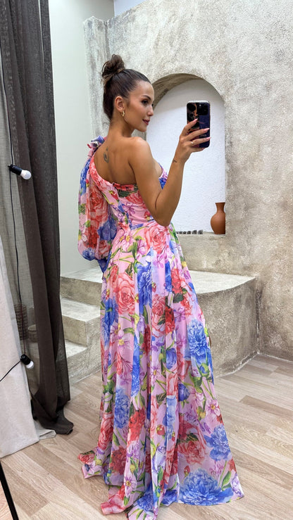 Floral One-Shoulder Maxi Dress