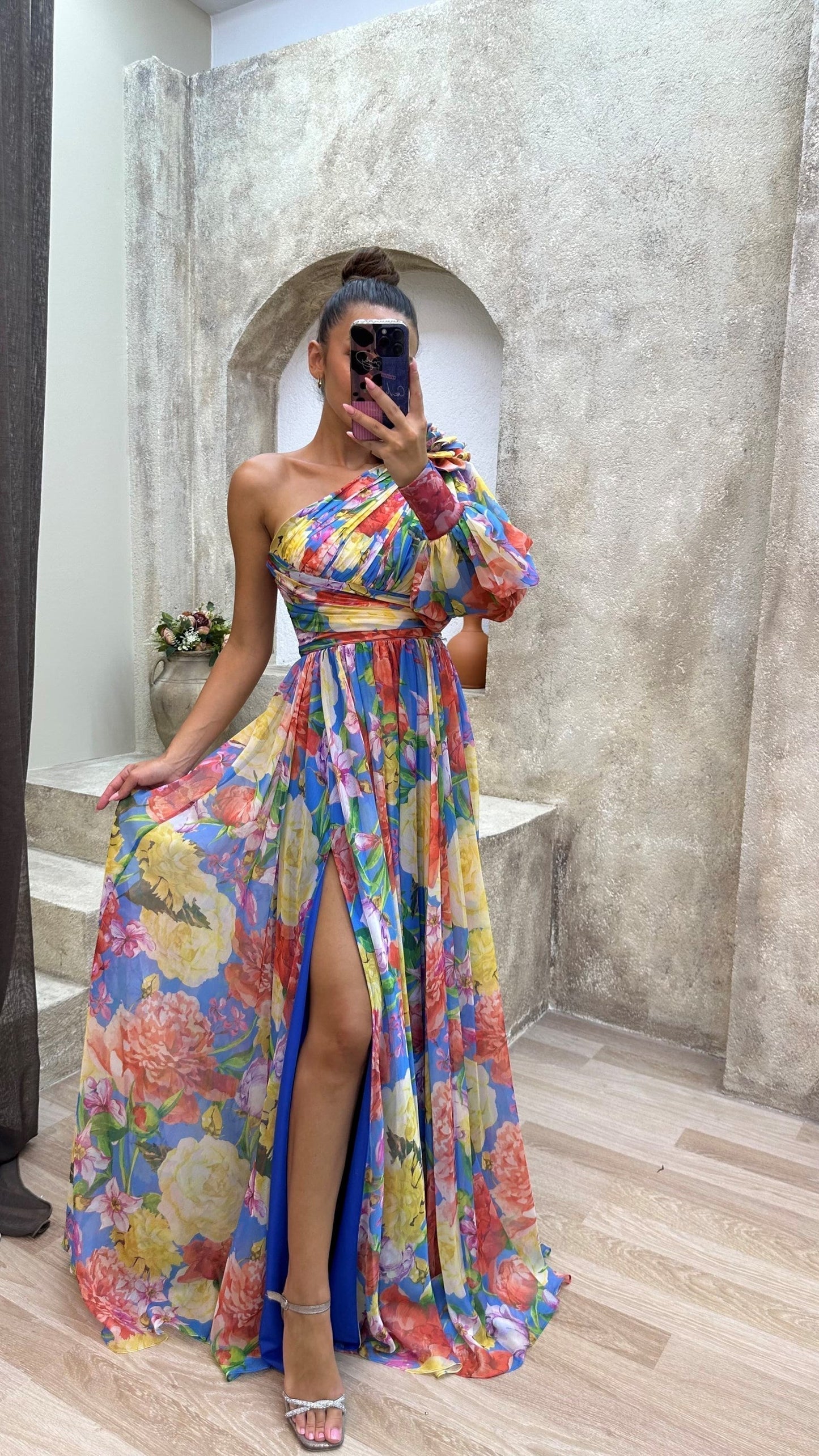 Floral One-Shoulder Maxi Dress