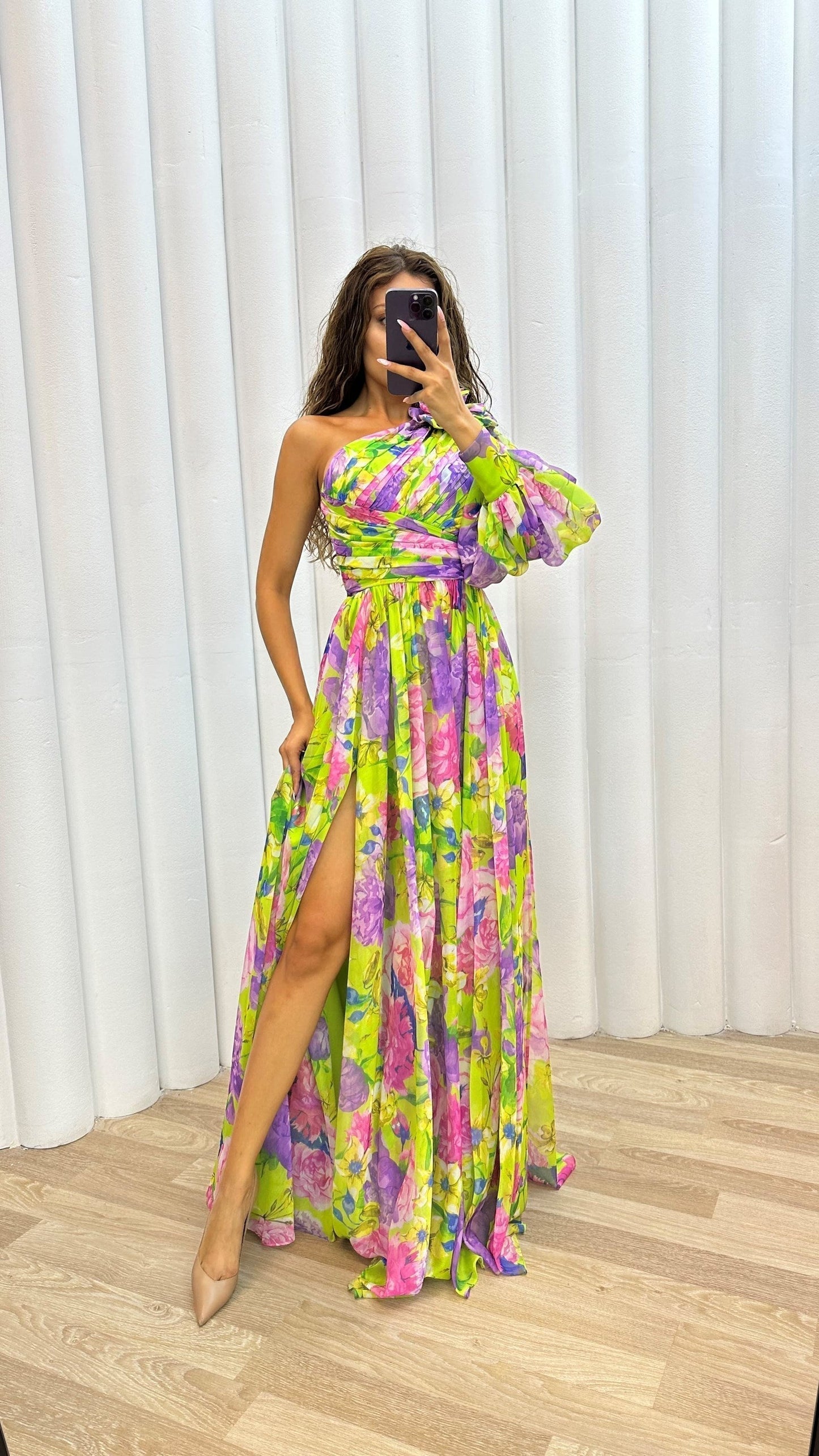 Floral One-Shoulder Maxi Dress