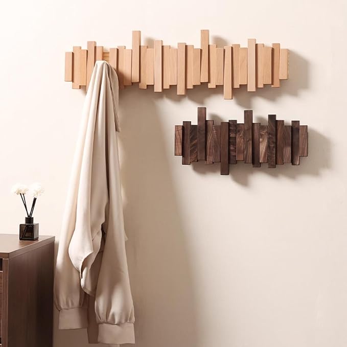 Piano Key Wall Coat Rack – Foldable Solid Wood Hooks with Magnetic Design