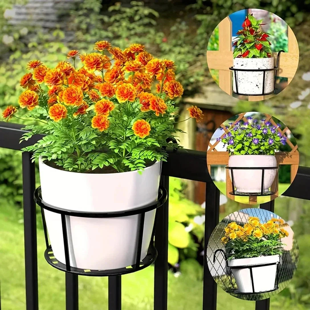 Balcony Railing Plant Pot Holder with Drainage Grid – Set of 2