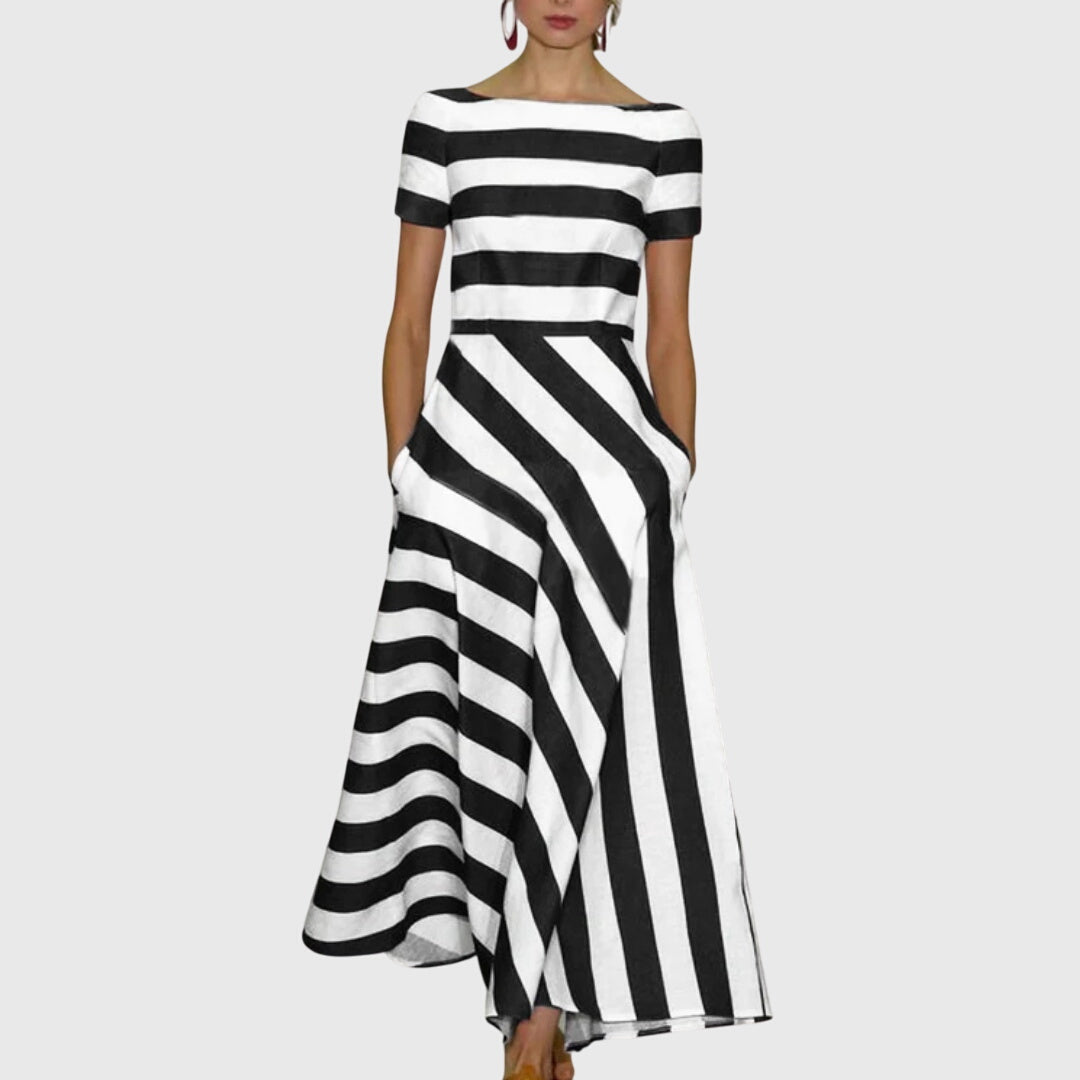 Women’s Striped Maxi Dress Short Sleeve
