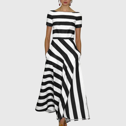 Women’s Striped Maxi Dress Short Sleeve