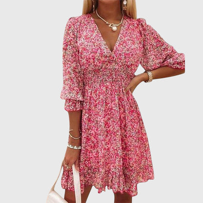 Women's Spring Smocked V-Neck Midi Dress