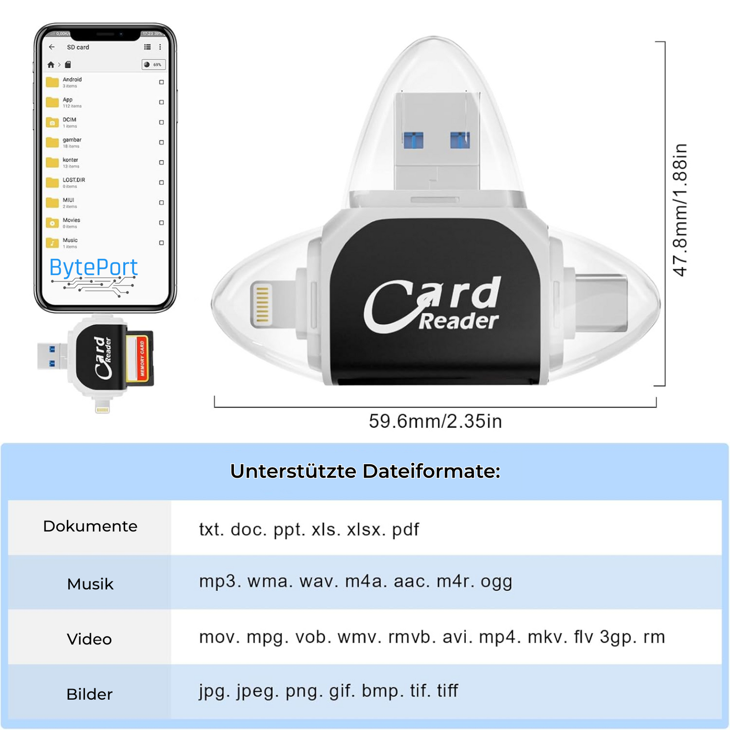 BytePort™ – 4-in-1 SD Card Reader with USB-C & USB 3.0 for Fast & Flexible Data Transfer [50% Off]