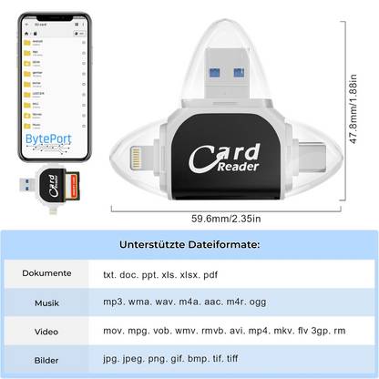 BytePort™ – 4-in-1 SD Card Reader with USB-C & USB 3.0 for Fast & Flexible Data Transfer [50% Off]