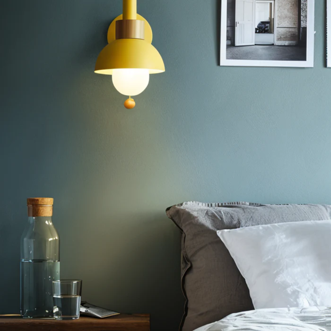 LED Wall Light with Pull Switch – Wood & Iron Scandinavian Ambient Lamp