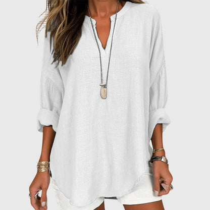 Relaxed Split-Neck Long Sleeve Top