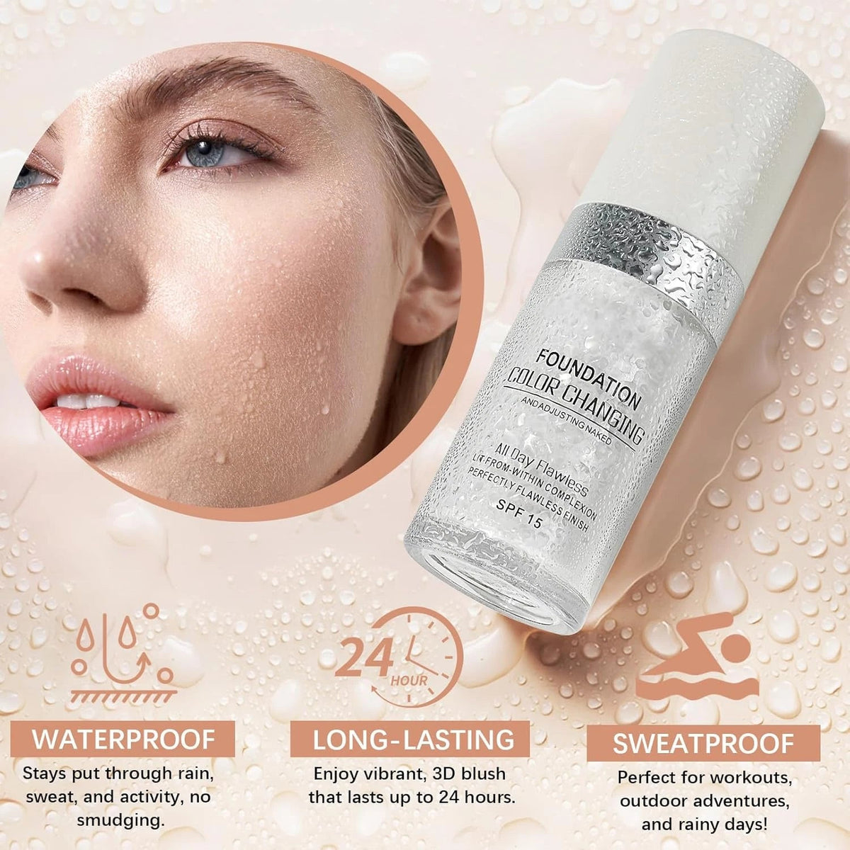 Color-Adapting Foundation with Sun Protection for All Skin Tones