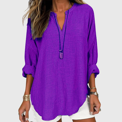Relaxed Split-Neck Long Sleeve Top