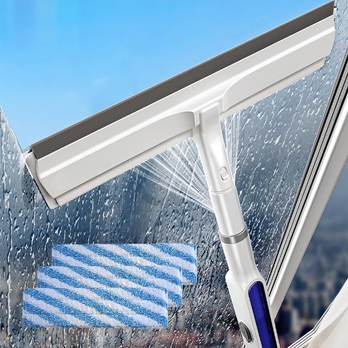 Telescopic Window Cleaner with Microfiber Pads and Squeegee