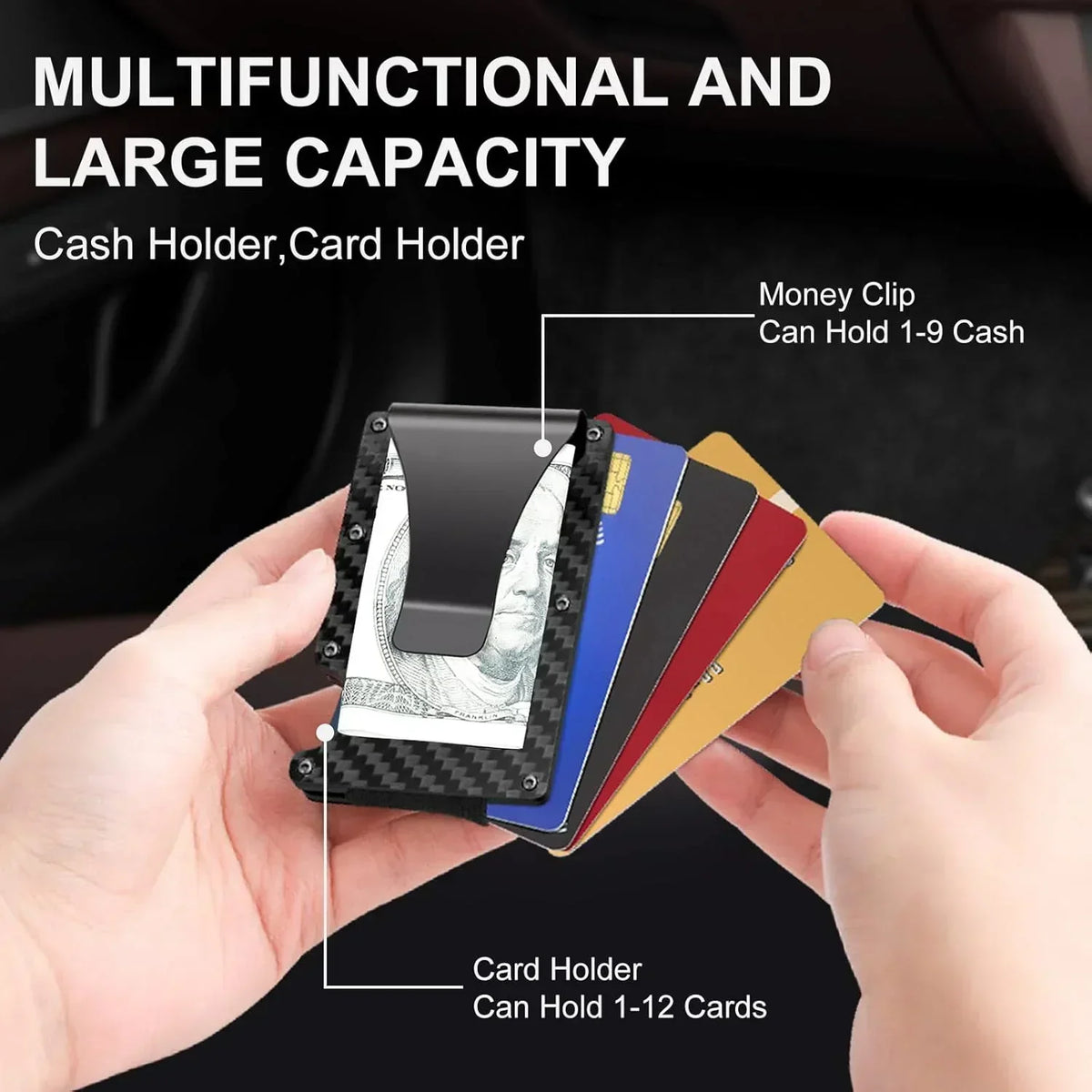 RFID Blocking Aluminum Card Holder with Money Clip – Slim Wallet for Up to 12
