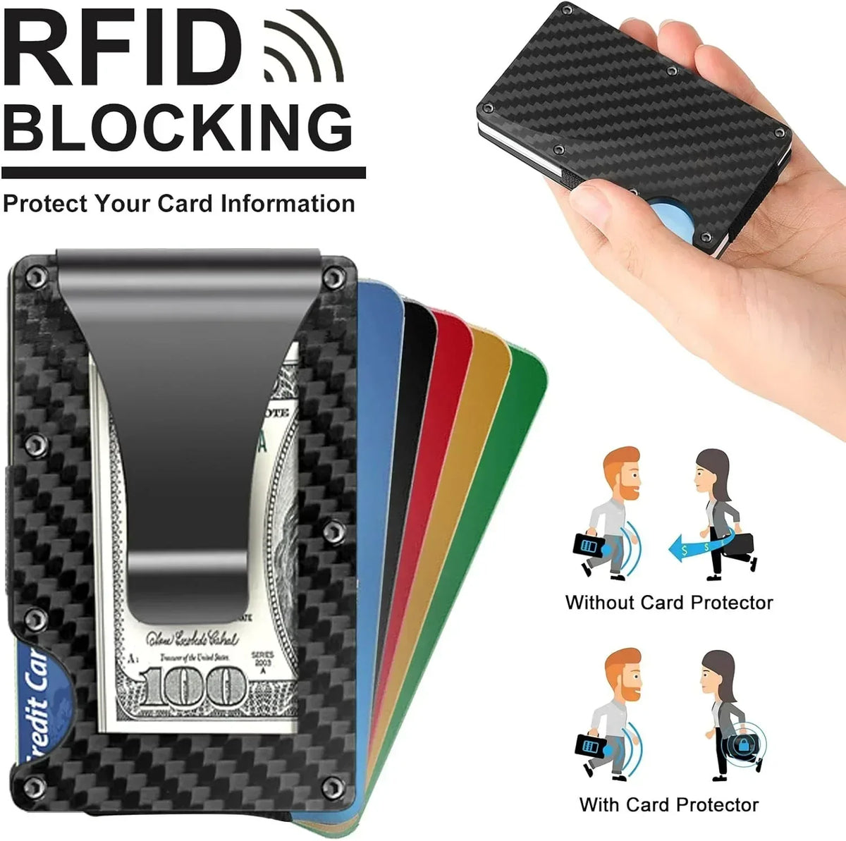 RFID Blocking Aluminum Card Holder with Money Clip – Slim Wallet for Up to 12