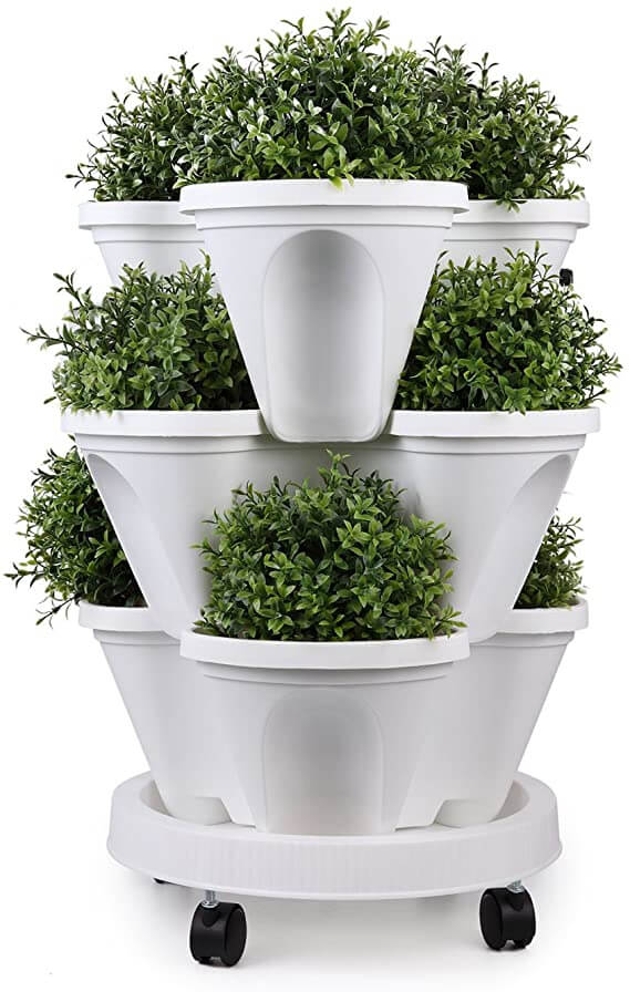 Stackable Vertical Planting Tower with 4 Levels & Irrigation System