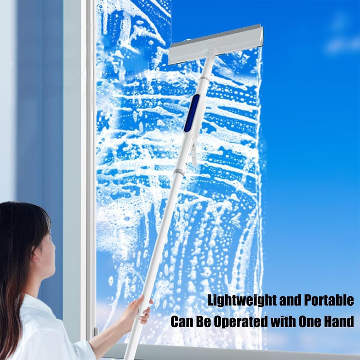 Telescopic Window Cleaner with Microfiber Pads and Squeegee