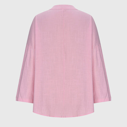 Relaxed Split-Neck Long Sleeve Top