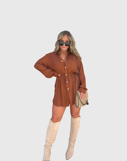 Women’s Button Front Long Sleeve Shirt Dress