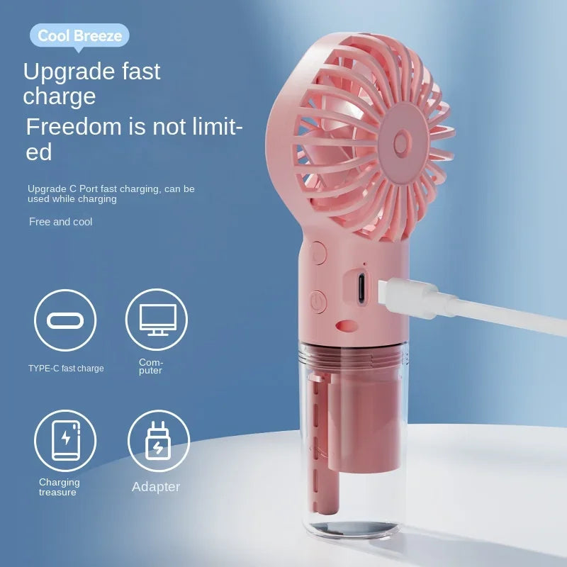 Portable Mini Fan with Water Mist Spray – USB Rechargeable
