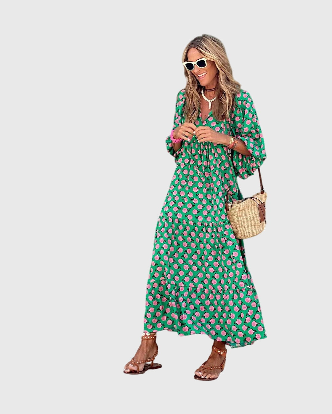 Spring Patterned Maxi Dress For Women