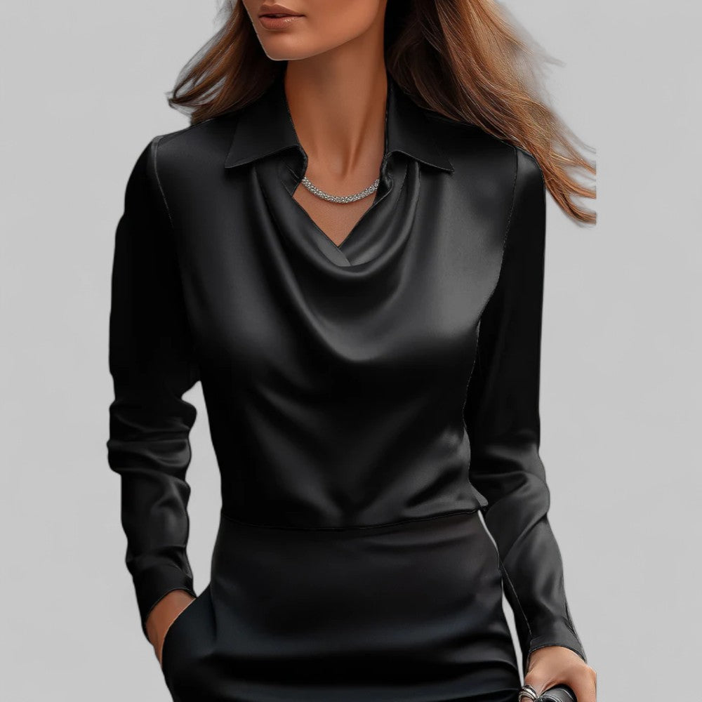 Draped Satin Collar Blouse