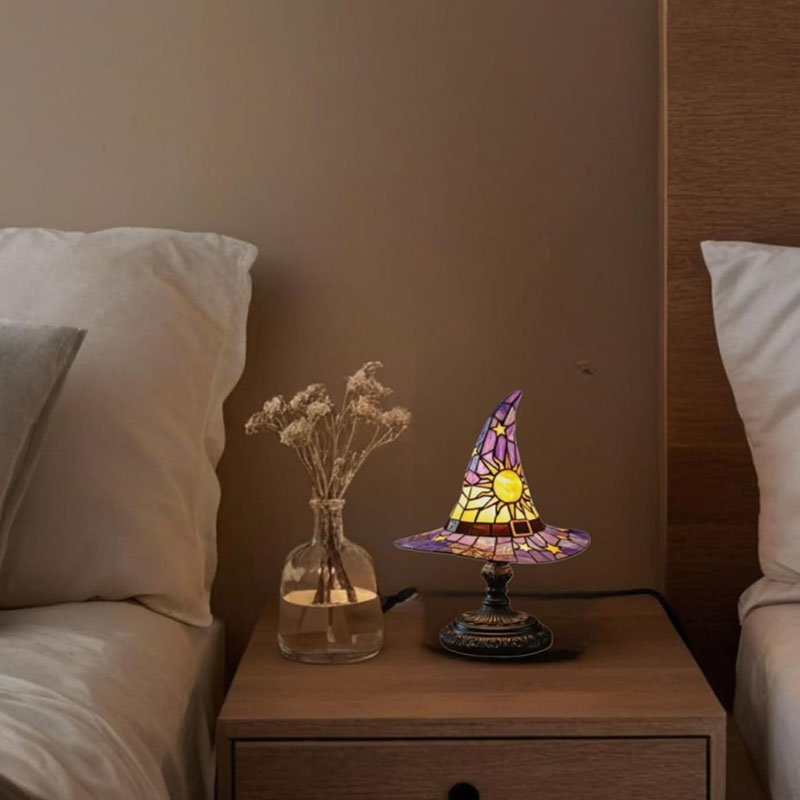 Witch Hat LED Night Lamp – Resin Decorative Light for Halloween & Home