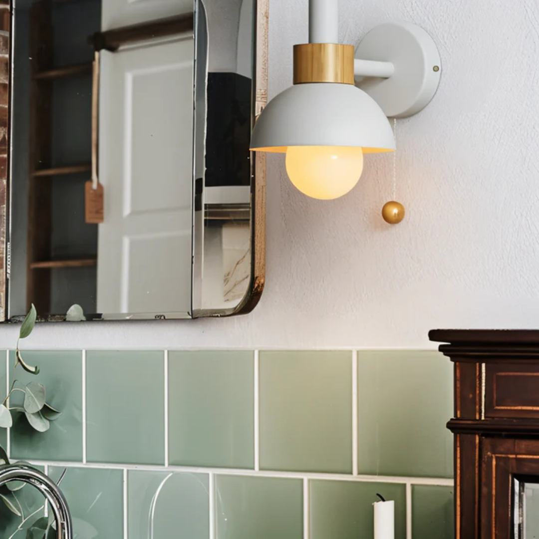 LED Wall Light with Pull Switch – Wood & Iron Scandinavian Ambient Lamp