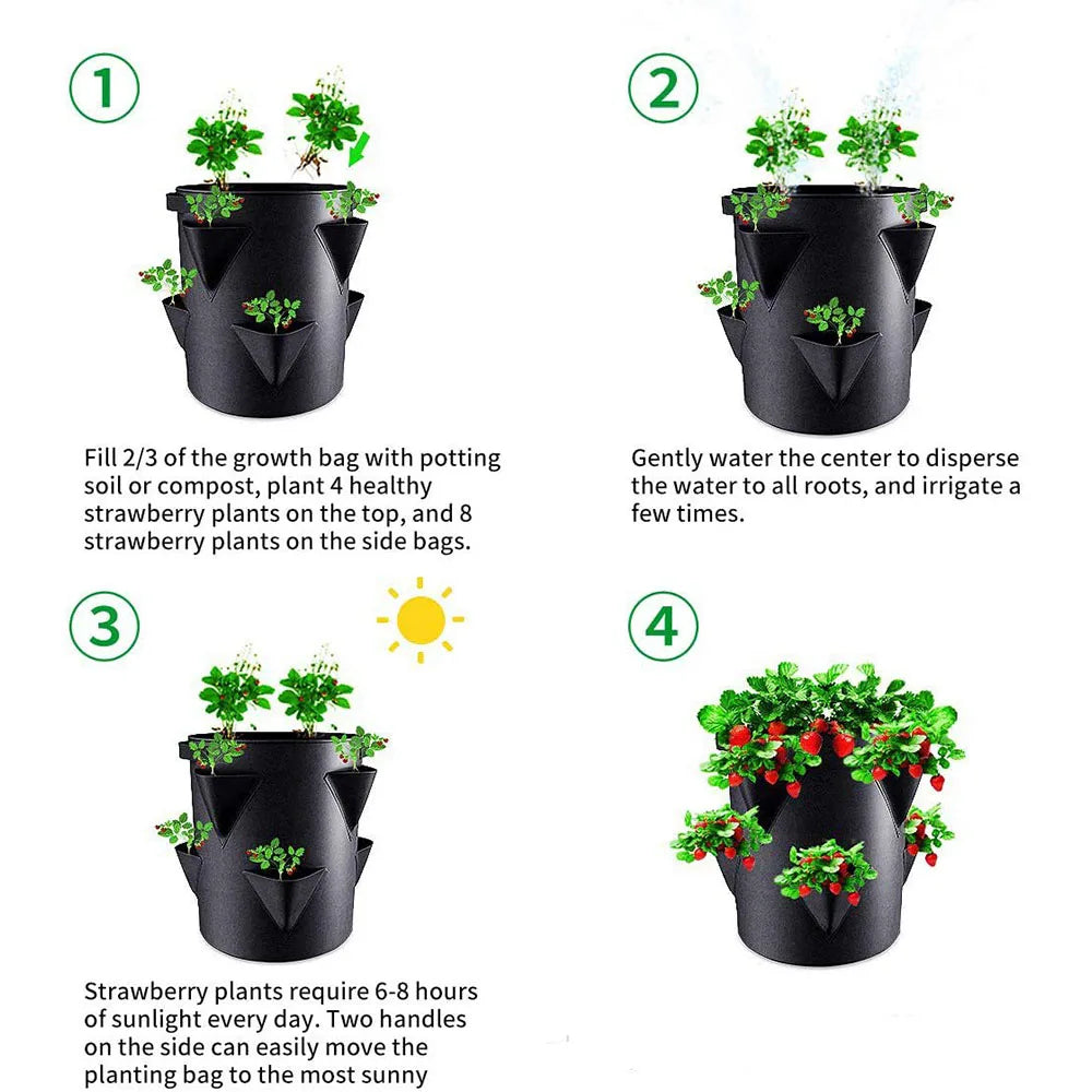Breathable Felt Grow Bag for Strawberries with Drainage Holes