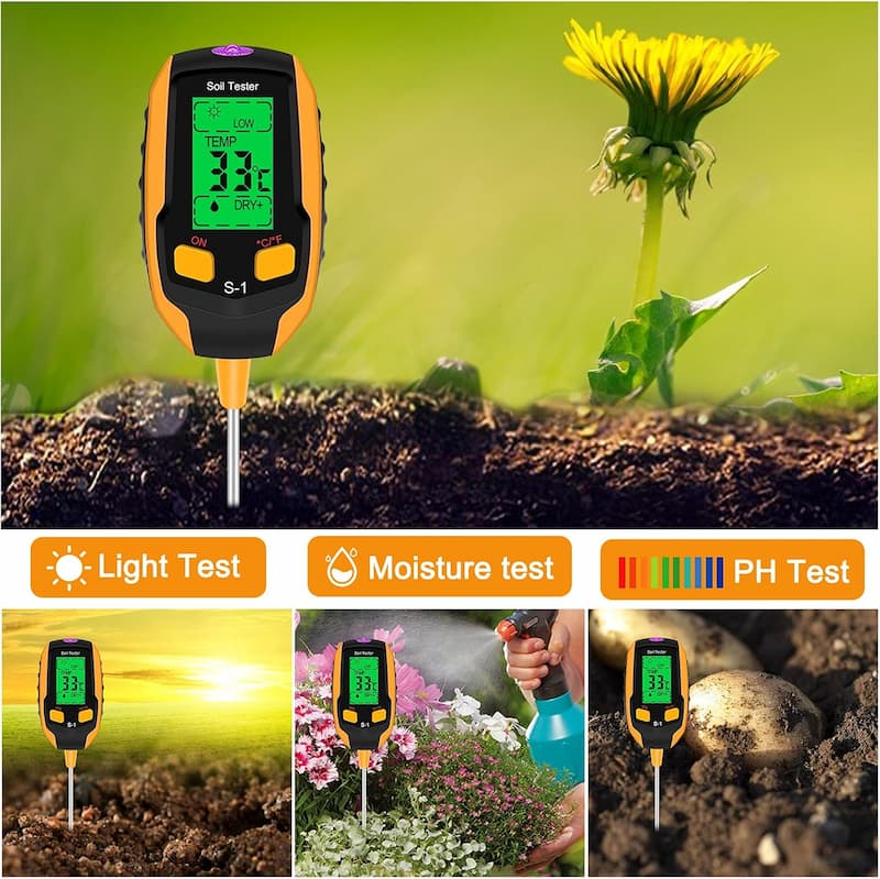 4-in-1 Soil Meter for Moisture pH Temperature and Light