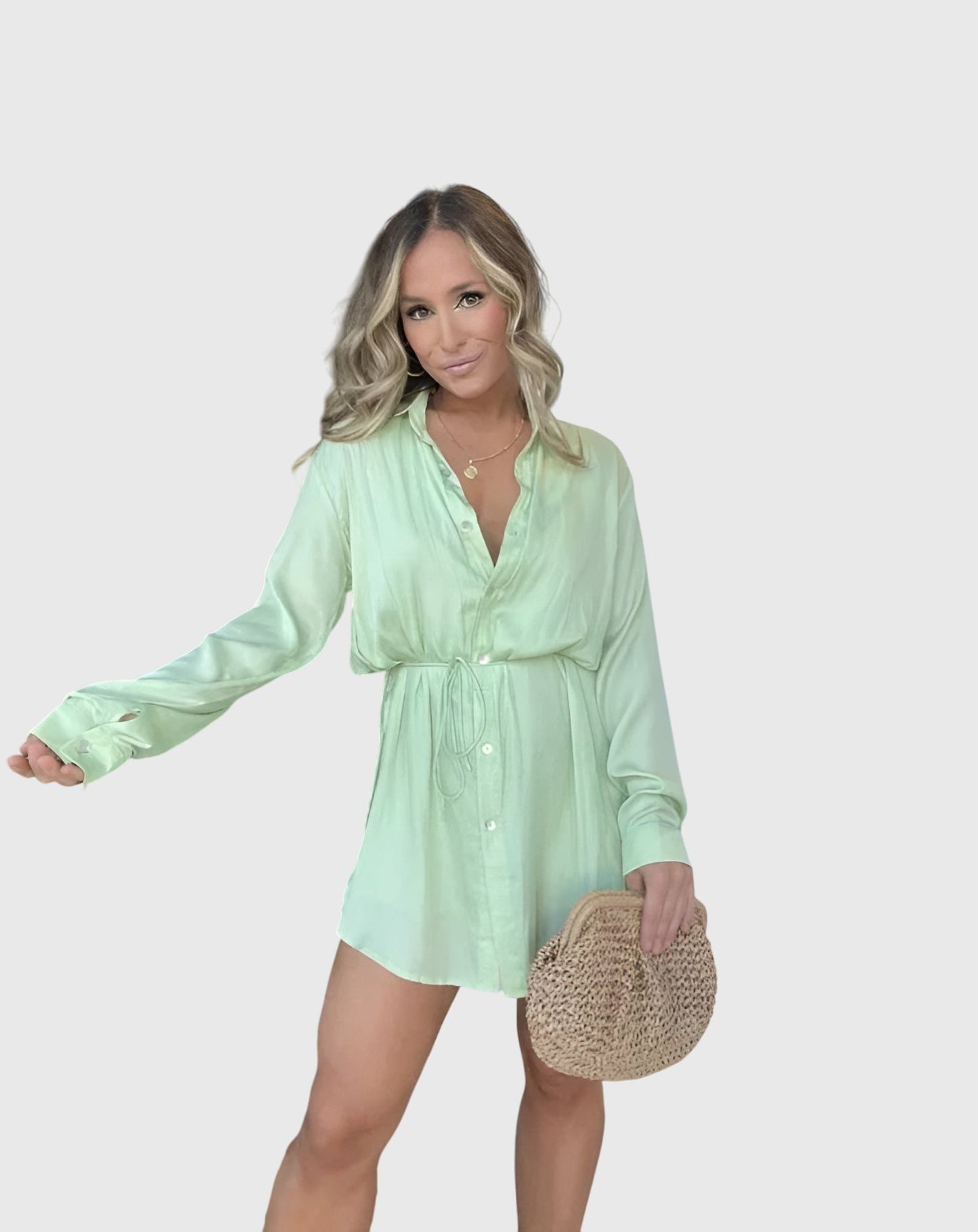 Women’s Button Front Long Sleeve Shirt Dress