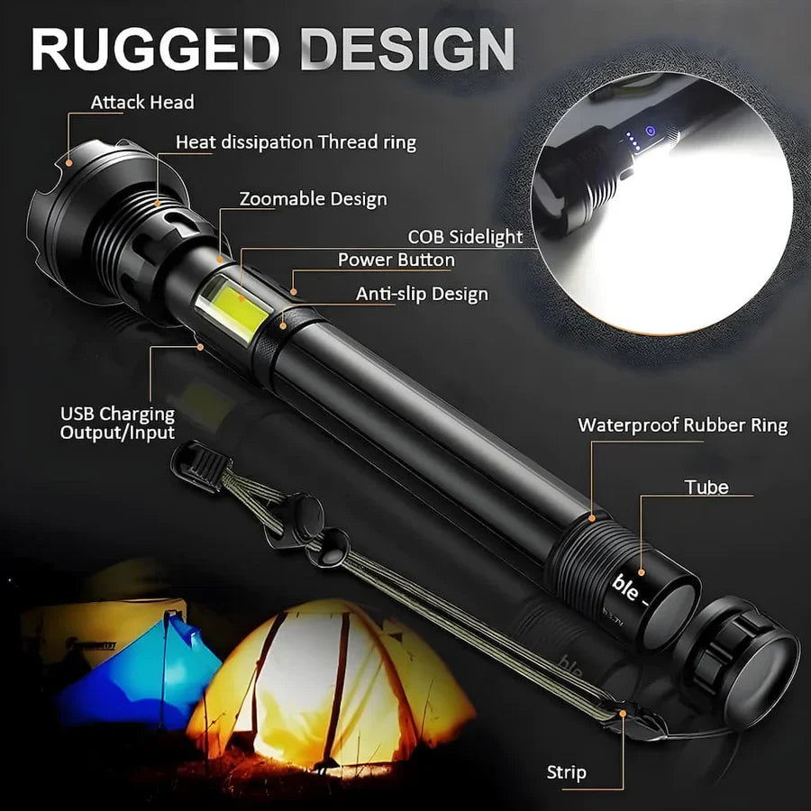 7000-Lumen Rechargeable LED Flashlight with Dual Lighting Modes