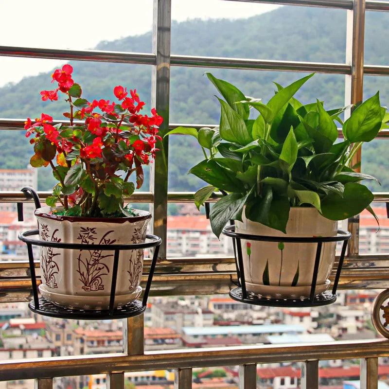 Balcony Railing Plant Pot Holder with Drainage Grid – Set of 2